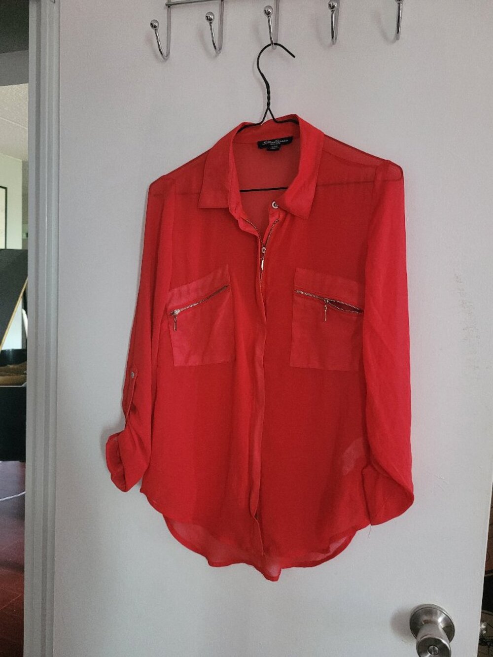 Red button top - loose fit - great comfortable material